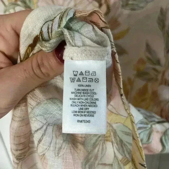 NICOLE MILLER butter yellow petal pink Floral 100% Linen dress flutter sleeve S - Picture 7 of 8